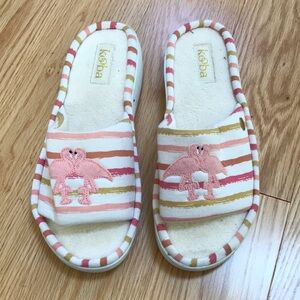Kooba Striped Flamingo Slippers - Pink and White in SZ 8/9 .